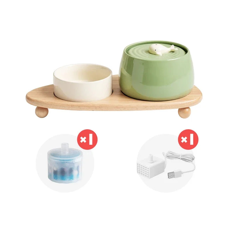 Ceramic Cat Water Fountain USB Charging Pet Water Feeders Dogs Automatic Circulating Filtration Flow Water Dispenser 1300ML