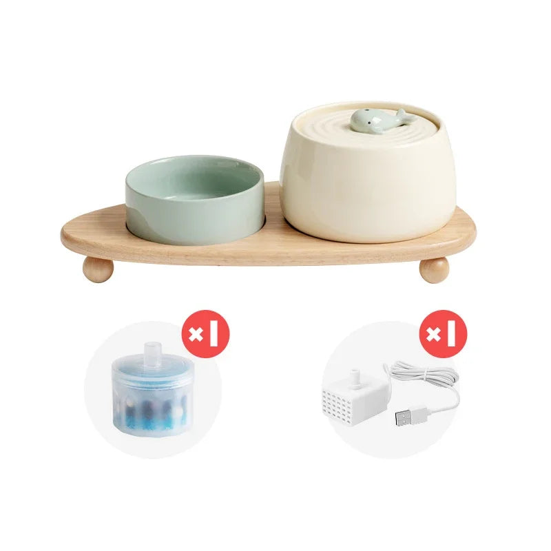 Ceramic Cat Water Fountain USB Charging Pet Water Feeders Dogs Automatic Circulating Filtration Flow Water Dispenser 1300ML