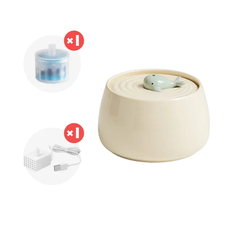 Ceramic Cat Water Fountain USB Charging Pet Water Feeders Dogs Automatic Circulating Filtration Flow Water Dispenser 1300ML