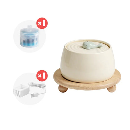 Ceramic Cat Water Fountain USB Charging Pet Water Feeders Dogs Automatic Circulating Filtration Flow Water Dispenser 1300ML