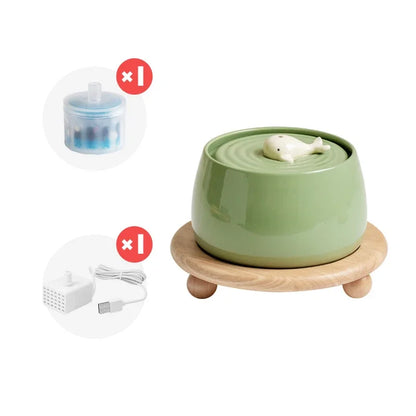 Ceramic Cat Water Fountain USB Charging Pet Water Feeders Dogs Automatic Circulating Filtration Flow Water Dispenser 1300ML